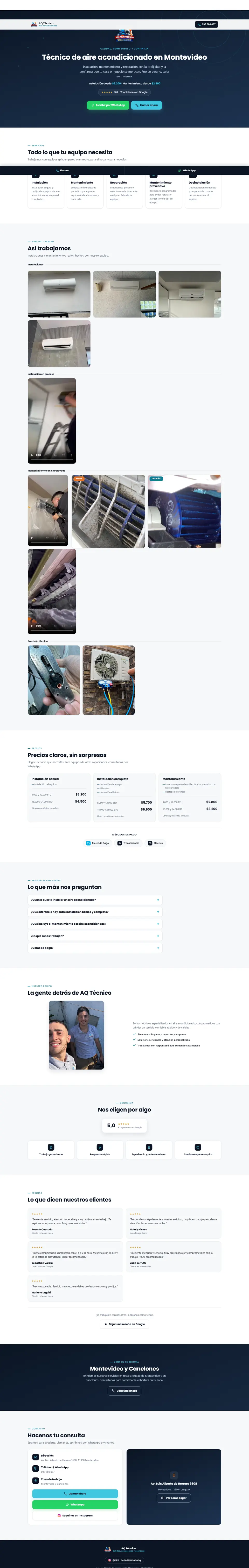 Página completa de la web de AQ Técnico de Aire Acondicionado